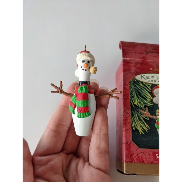 Snow Bowling - 1997 Hallmark Keepsake Ornament Bowling Pin Snowman with Pipe - Picture 2 of 5